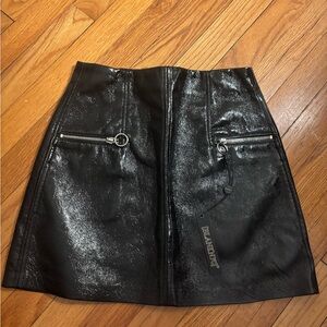 Blank NYC Shiny Black Mini Skirt with Zipper Accents